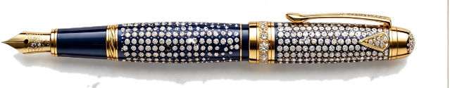 A navy and gold fountain pen — the campaign symbol